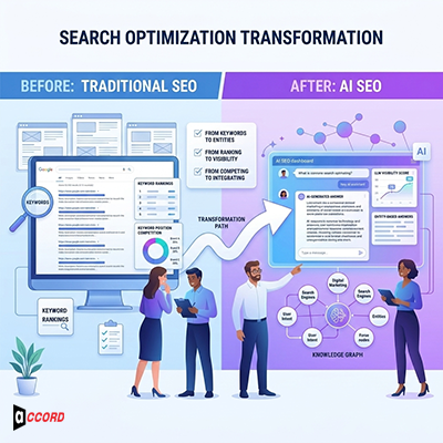 Traditional SEO vs AI SEO Comparison Graphic